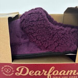 Dearfoams Slippers Womens Large 9-10 Purple Memory Foam Sherpa Scuff New comfy